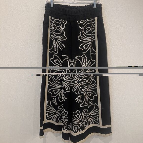 Women's ANTHROPOLOGIE Black Linen Blend Somerset Wide Leg Crop Pants Size Medium - Picture 2 of 11